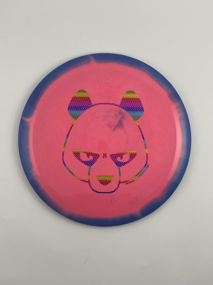 Innova Wraith disc golf distance driver in blue and pink Halo Star plastic with Pandamonium Big Panda stamp