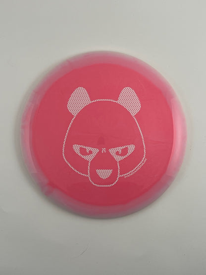 Innova Wraith disc golf distance driver in light pink Halo Star plastic with Pandamonium Big Panda stamp