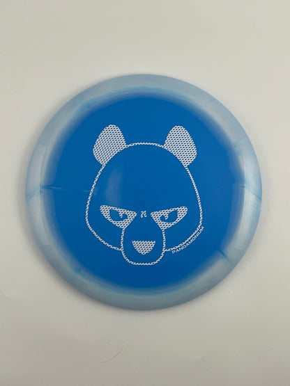 Innova Wraith disc golf distance driver in white and blue Halo Star plastic with Pandamonium Big Panda stamp