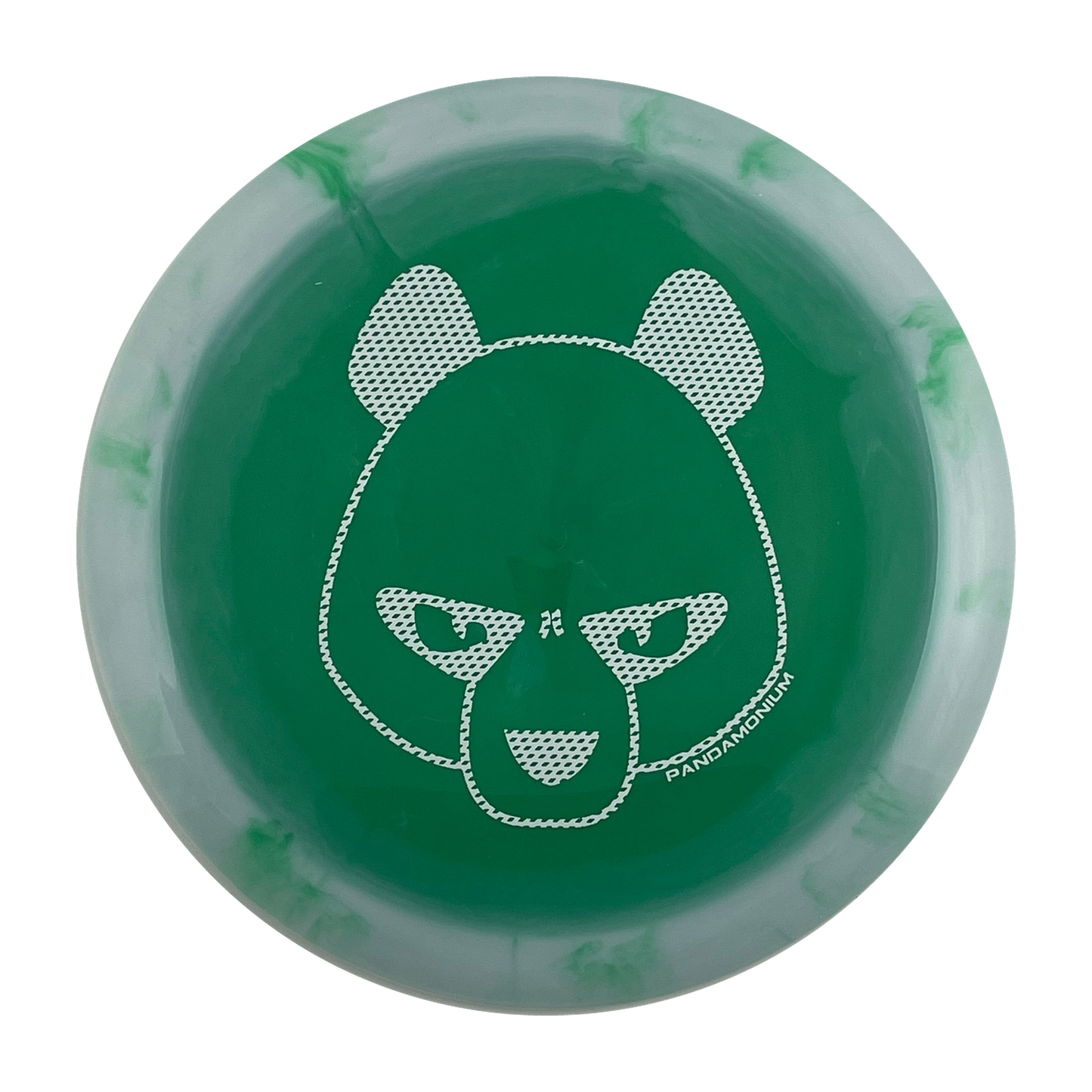 Innova Wraith disc golf distance driver in white and green Halo Star plastic with Pandamonium Big Panda stamp, view 1