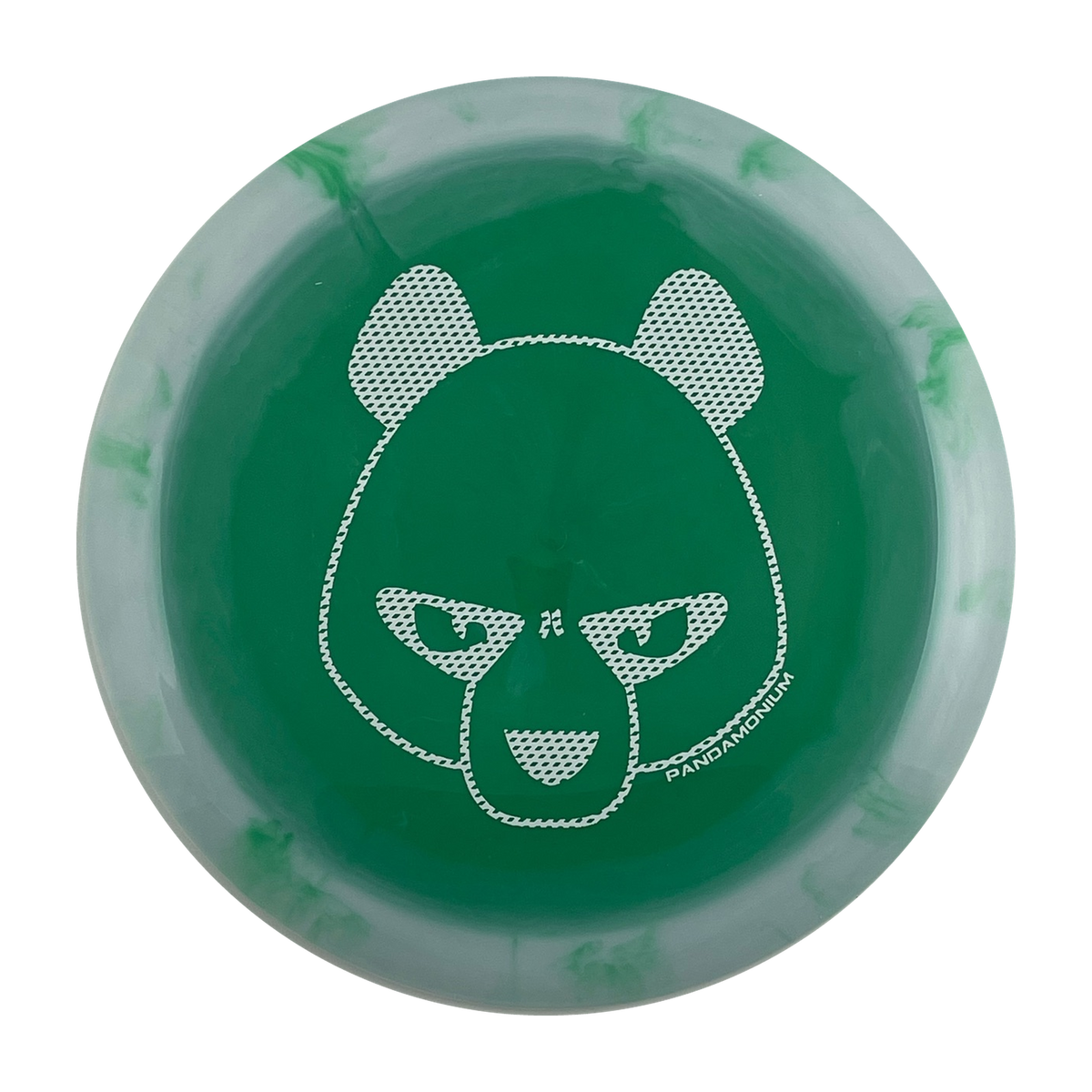 Innova Wraith disc golf distance driver in white and green Halo Star plastic with Pandamonium Big Panda stamp, view 1
