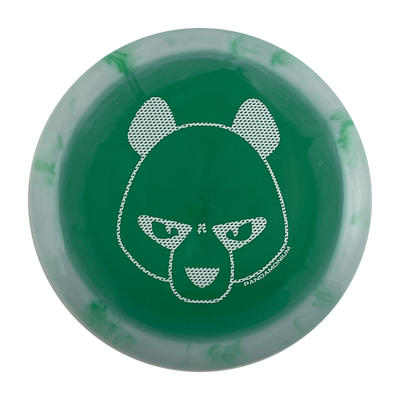 Innova Wraith disc golf distance driver in white and green Halo Star plastic with Pandamonium Big Panda stamp, view 1