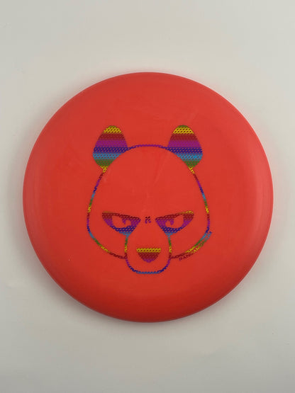 Innova JK Aviar disc golf putt and approach in red and orange Pro plastic with Pandamonium Big Panda stamp