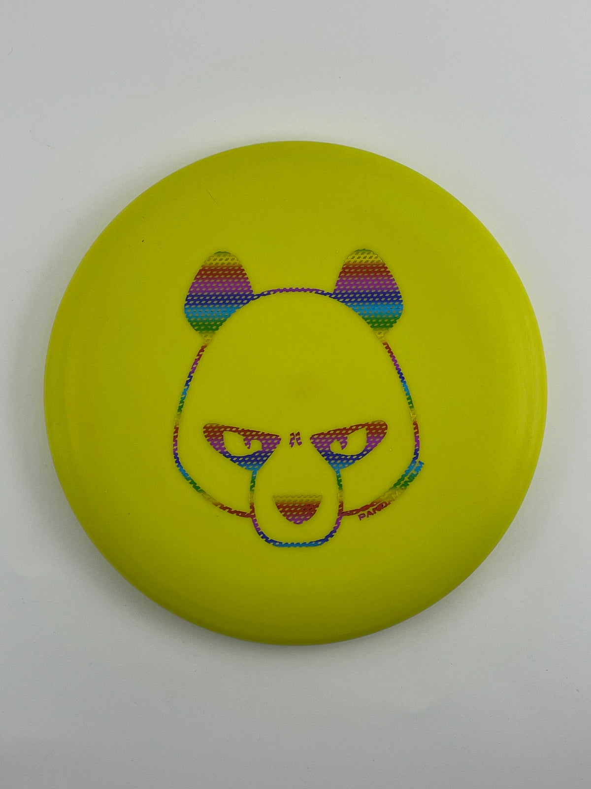 Innova JK Aviar disc golf putt and approach in yellow Pro plastic with Pandamonium Big Panda stamp