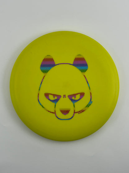 Innova JK Aviar disc golf putt and approach in yellow Pro plastic with Pandamonium Big Panda stamp