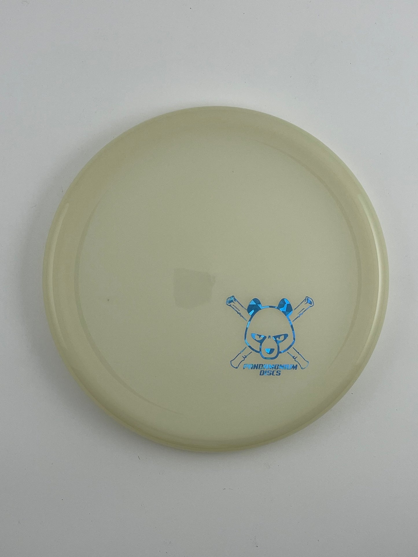 Kastaplast Berg disc golf putt and approach in glow K1 Glow plastic with Pandamonium Panda Corner X stamp