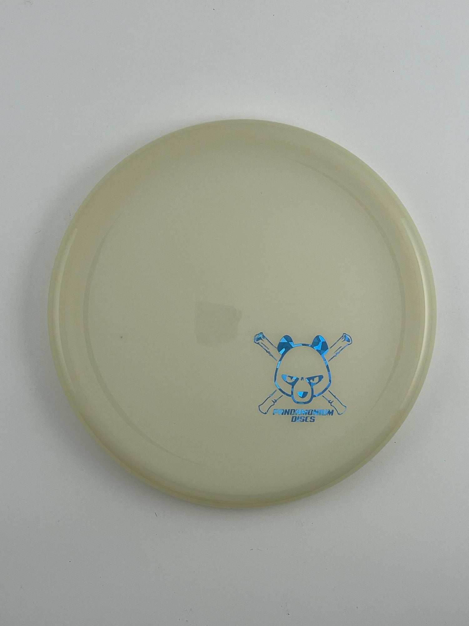 Kastaplast Berg disc golf putt and approach in glow K1 Glow plastic with Pandamonium Panda Corner X stamp