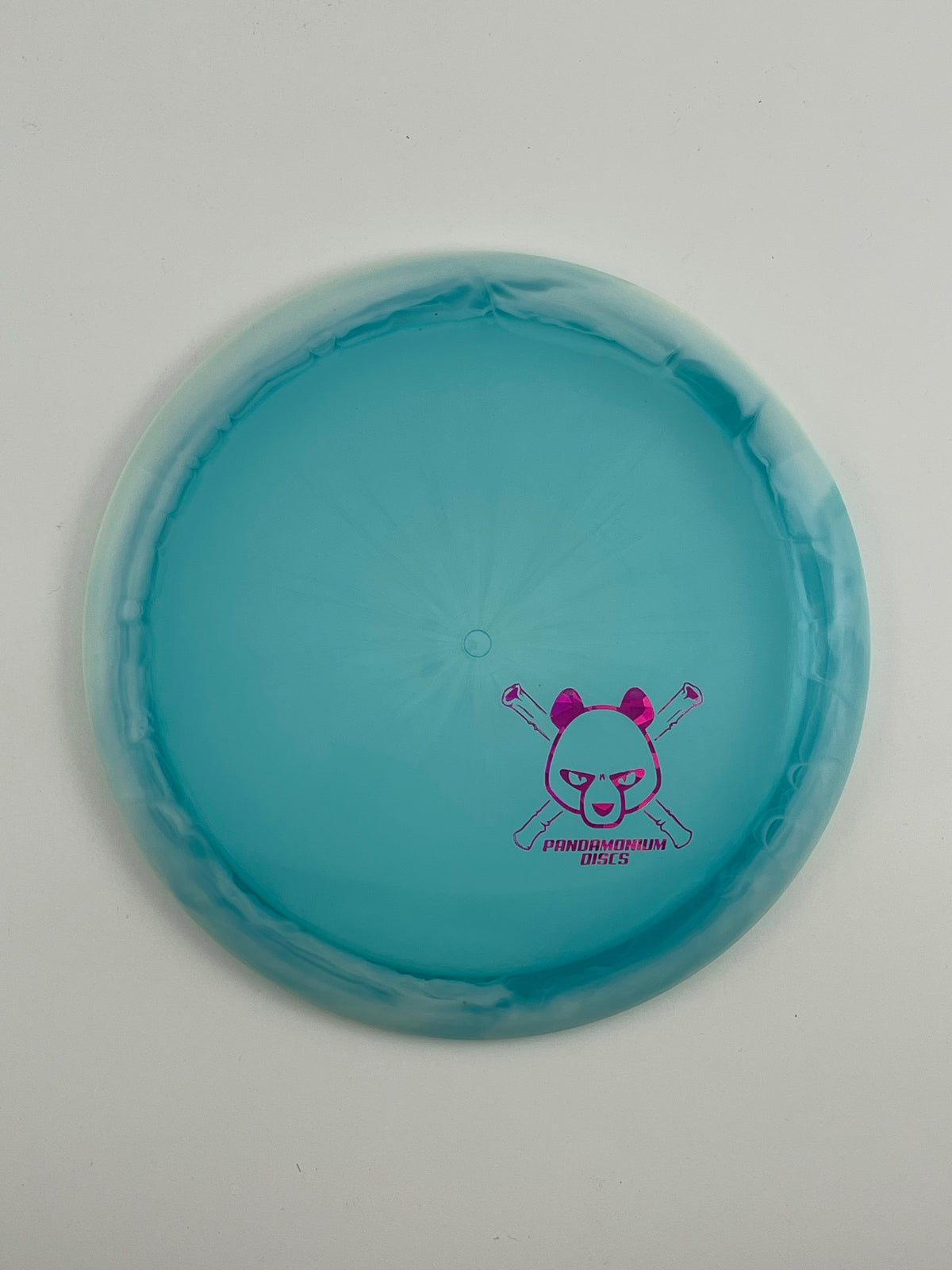 Dynamic Discs Escape disc golf fairway driver in blue swirl Lucid Ice Orbit plastic with Pandamonium Panda Corner X stamp