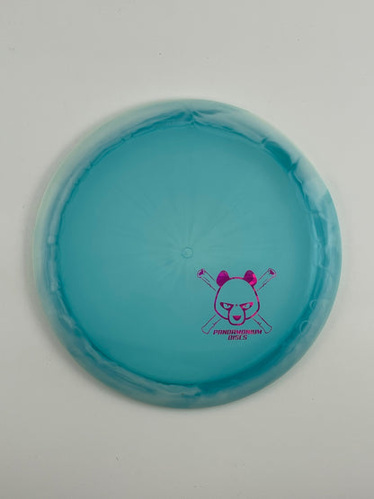 Dynamic Discs Escape disc golf fairway driver in blue swirl Lucid Ice Orbit plastic with Pandamonium Panda Corner X stamp