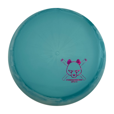 Dynamic Discs Escape disc golf fairway driver in blue swirl Lucid Ice Orbit plastic with Pandamonium Panda Corner X stamp, view 1