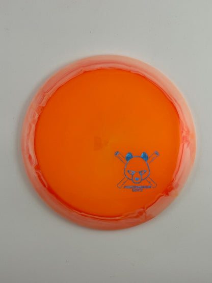 Dynamic Discs Escape disc golf fairway driver in orange Lucid Ice Orbit plastic with Pandamonium Panda Corner X stamp