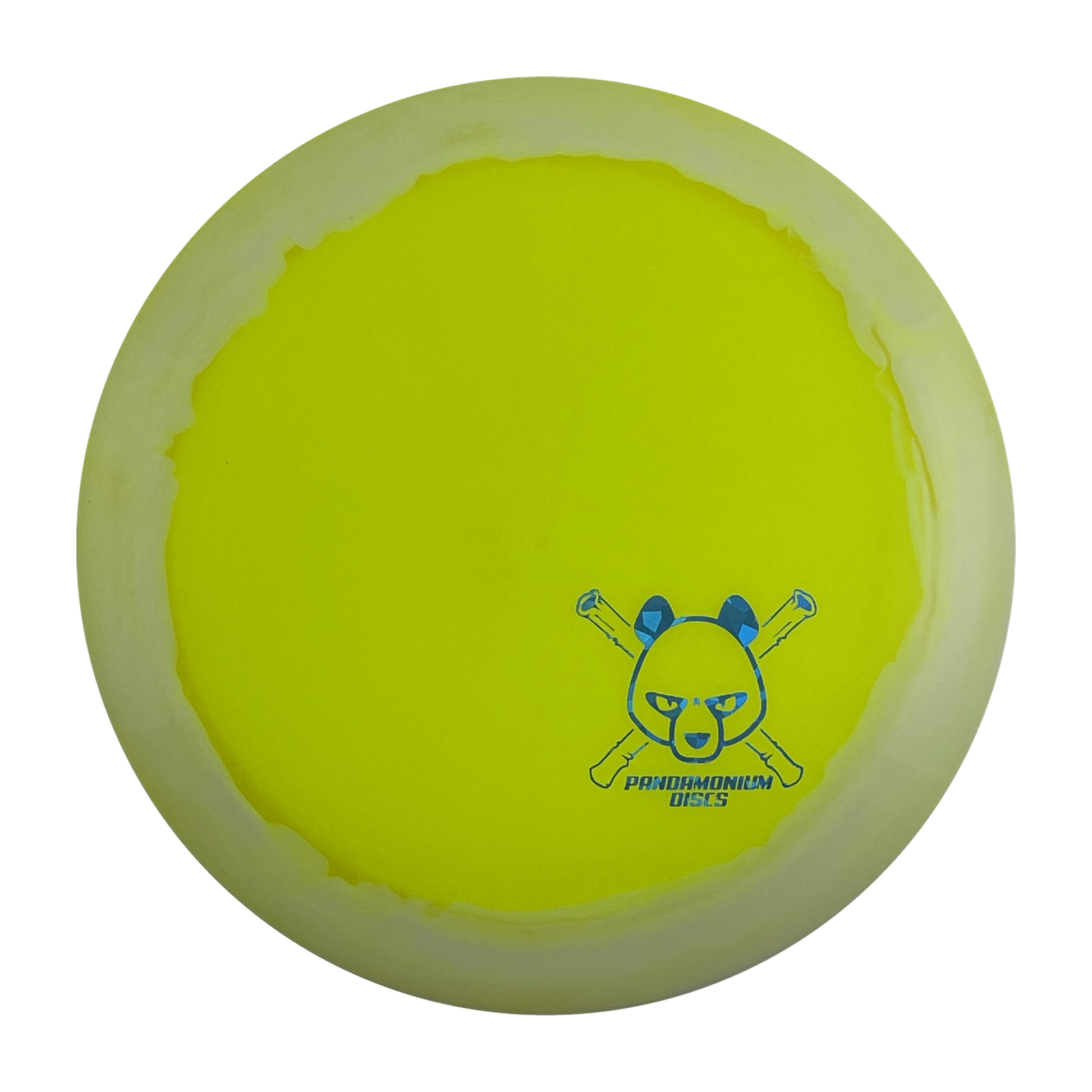 Dynamic Discs Trespass disc golf distance driver in lime Lucid Ice Orbit plastic with Pandamonium Panda Corner X stamp, view 1
