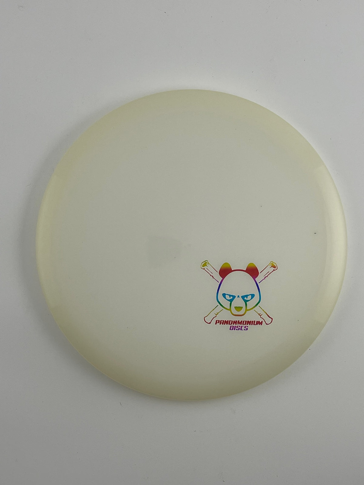 Dynamic Discs Verdict disc golf midrange in white Lucid Ice plastic with Pandamonium Panda Corner X stamp