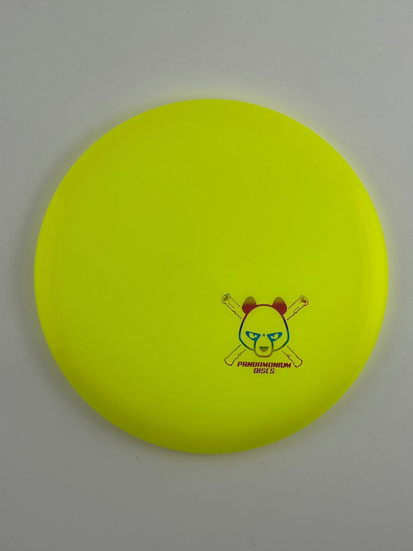 Dynamic Discs Verdict disc golf midrange in yellow Lucid Ice plastic with Pandamonium Panda Corner X stamp