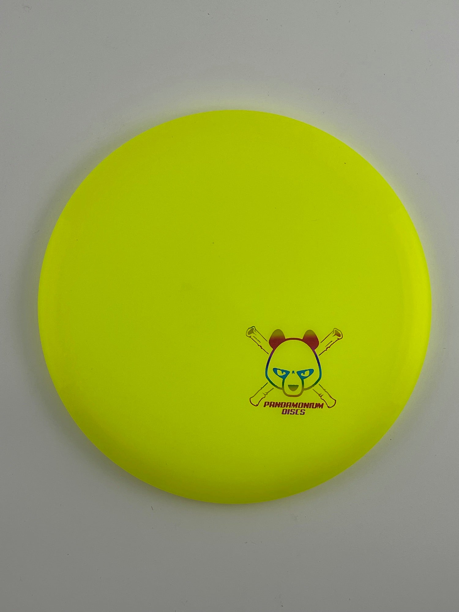 Dynamic Discs Verdict disc golf midrange in yellow Lucid Ice plastic with Pandamonium Panda Corner X stamp