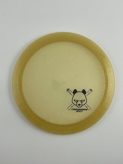 Dynamic Discs Felon disc golf fairway driver in gold Lucid Sparkle plastic with Pandamonium Panda Corner X stamp