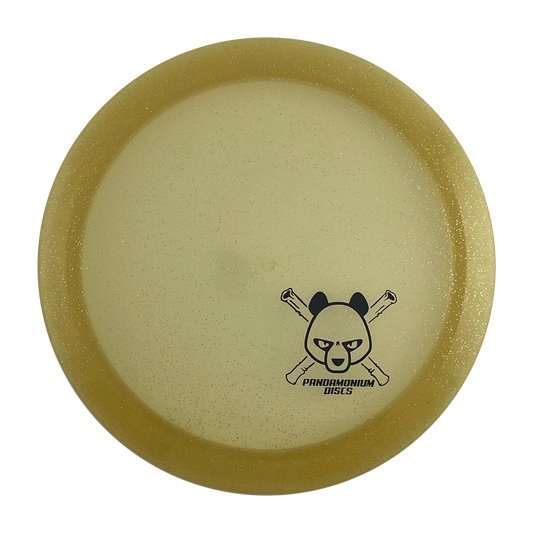 Dynamic Discs Felon disc golf fairway driver in gold Lucid Sparkle plastic with Pandamonium Panda Corner X stamp, view 1