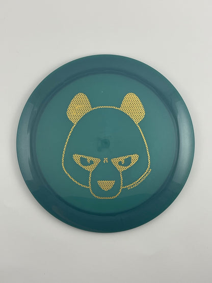 Innova Destroyer disc golf distance driver in deep sea blue Luster Champion plastic with Pandamonium Big Panda stamp