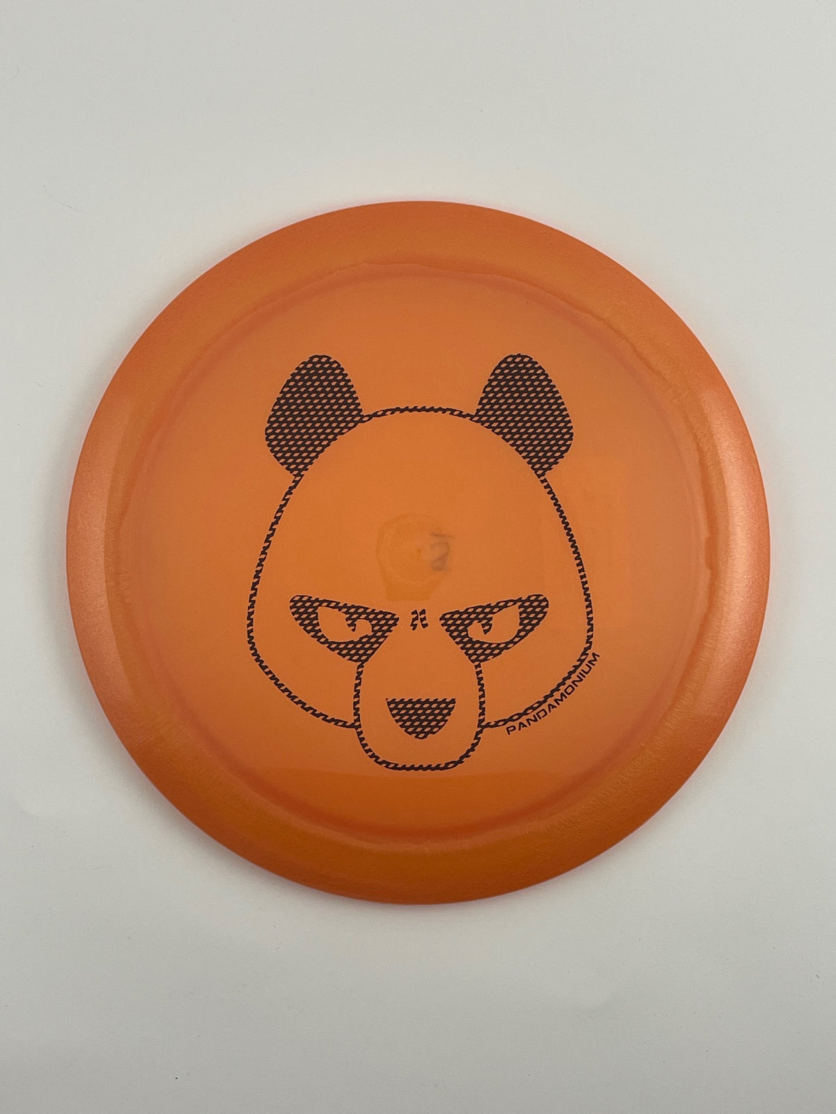 Innova Destroyer disc golf distance driver in orange Luster Champion plastic with Pandamonium Big Panda stamp