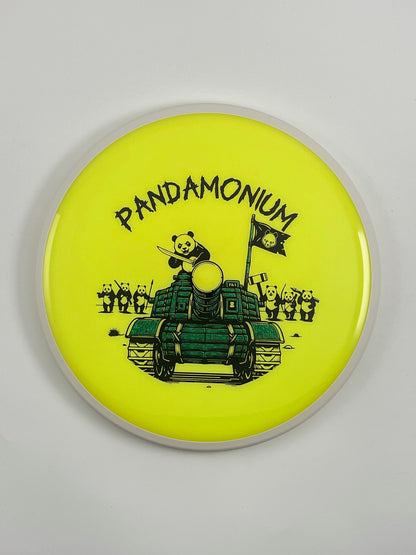 MVP Detour disc golf midrange in highlighter Neutron plastic with Pandamonium Panda Tank stamp