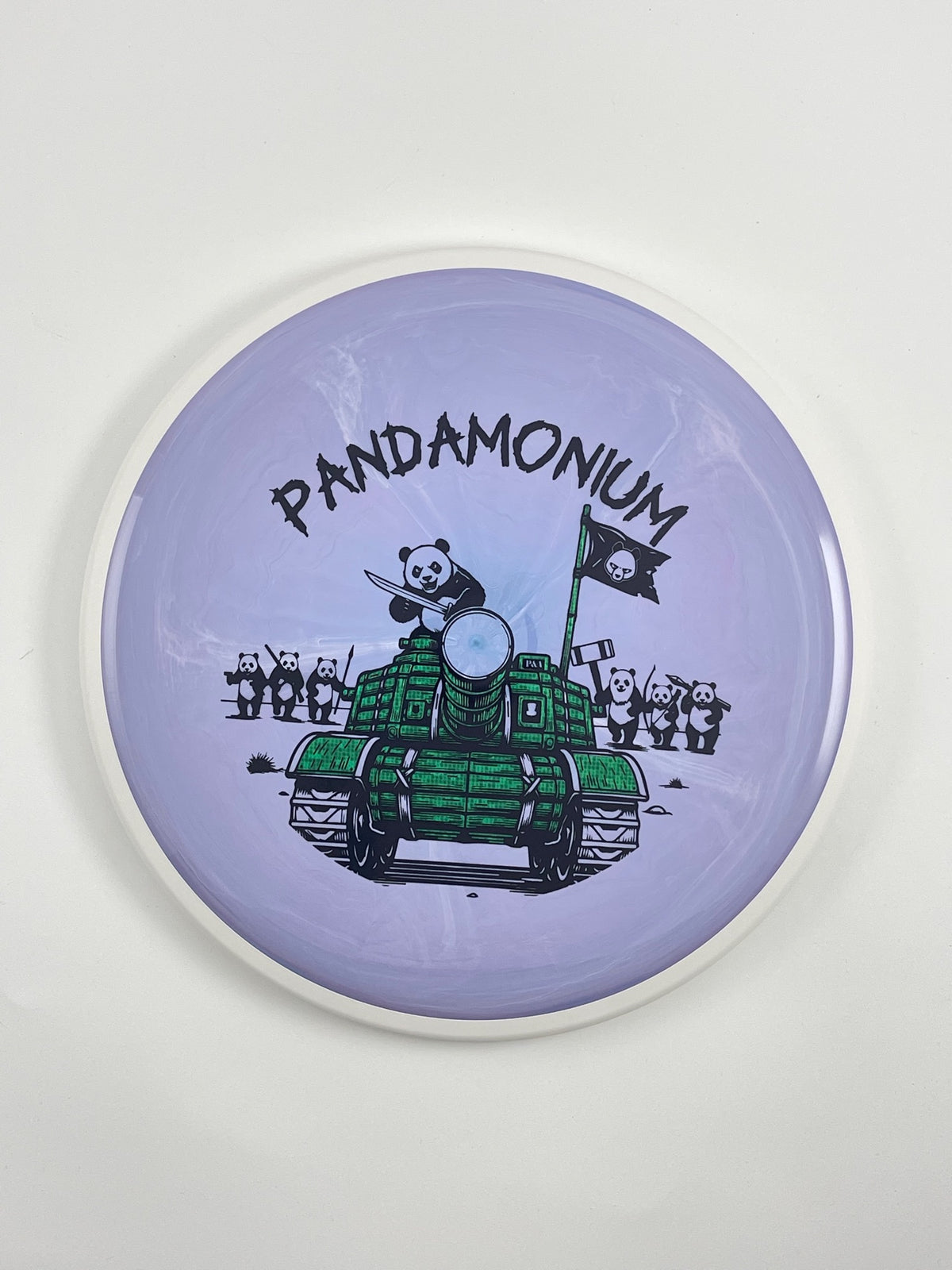 MVP Detour disc golf midrange in lilac Neutron plastic with Pandamonium Panda Tank stamp