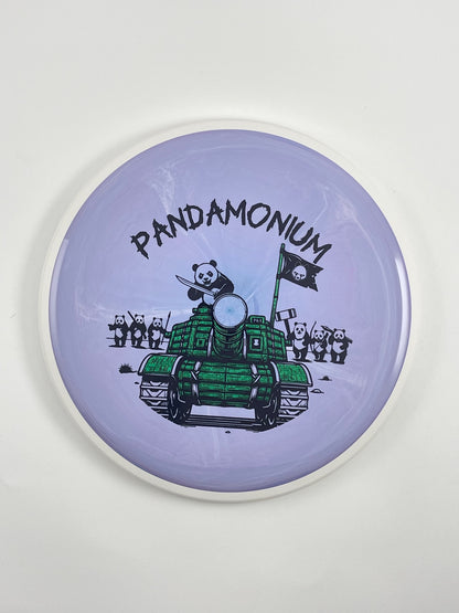 MVP Detour disc golf midrange in lilac Neutron plastic with Pandamonium Panda Tank stamp