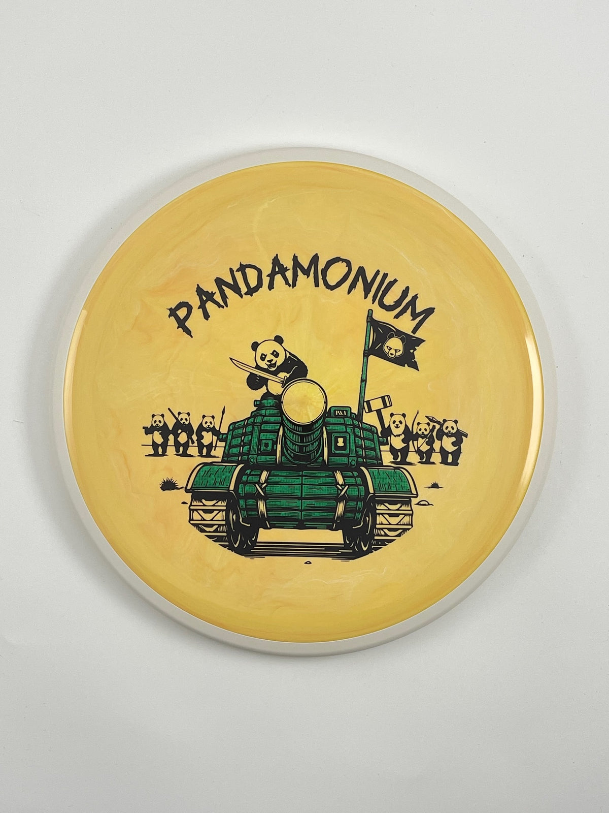 MVP Detour disc golf midrange in peach Neutron plastic with Pandamonium Panda Tank stamp