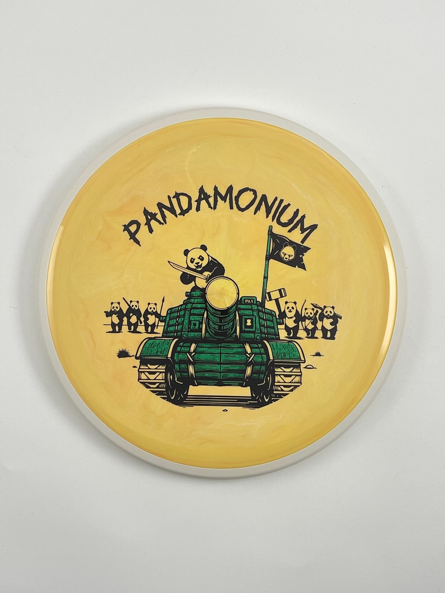 MVP Detour disc golf midrange in peach Neutron plastic with Pandamonium Panda Tank stamp