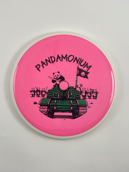 MVP Detour disc golf midrange in pink Neutron plastic with Pandamonium Panda Tank stamp