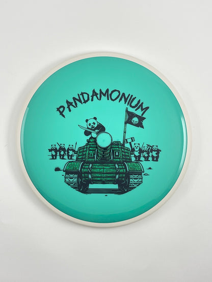 MVP Detour disc golf midrange in seafoam Neutron plastic with Pandamonium Panda Tank stamp
