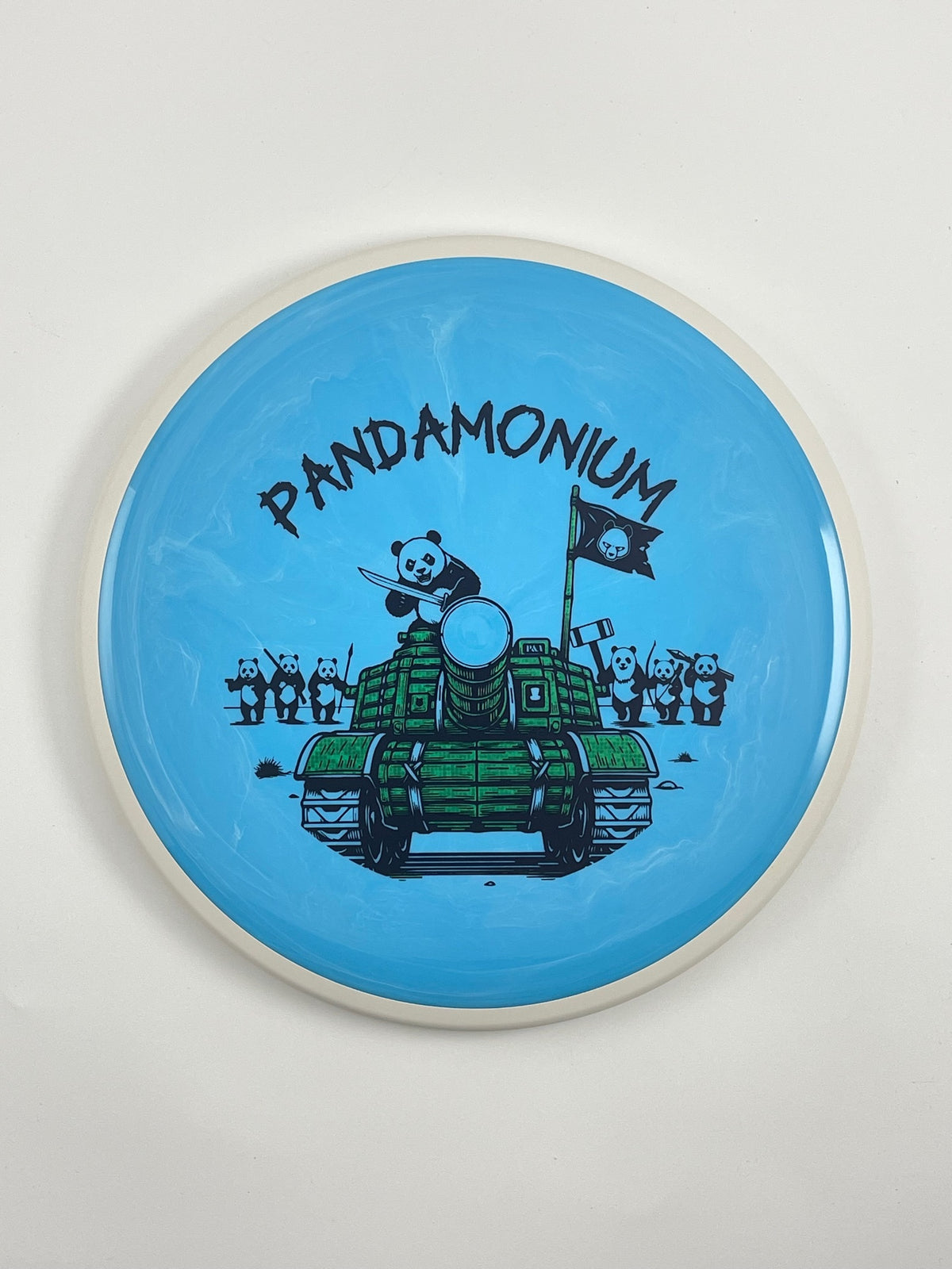 MVP Detour disc golf midrange in sky blue Neutron plastic with Pandamonium Panda Tank stamp