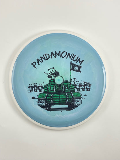 MVP Detour disc golf midrange in steel blue Neutron plastic with Pandamonium Panda Tank stamp