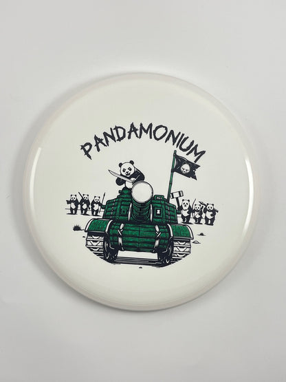 MVP Detour disc golf midrange in white Neutron plastic with Pandamonium Panda Tank stamp