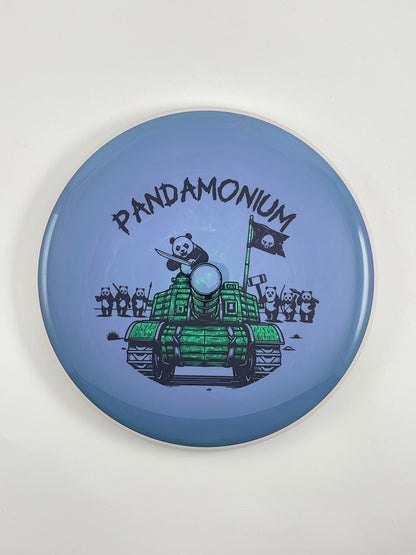 MVP Glitch disc golf putt and approach in blue Neutron plastic with Pandamonium Panda Tank stamp