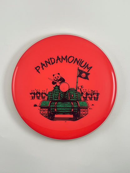 MVP Glitch disc golf putt and approach in coral Neutron plastic with Pandamonium Panda Tank stamp