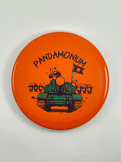MVP Glitch disc golf putt and approach in orange Neutron plastic with Pandamonium Panda Tank stamp