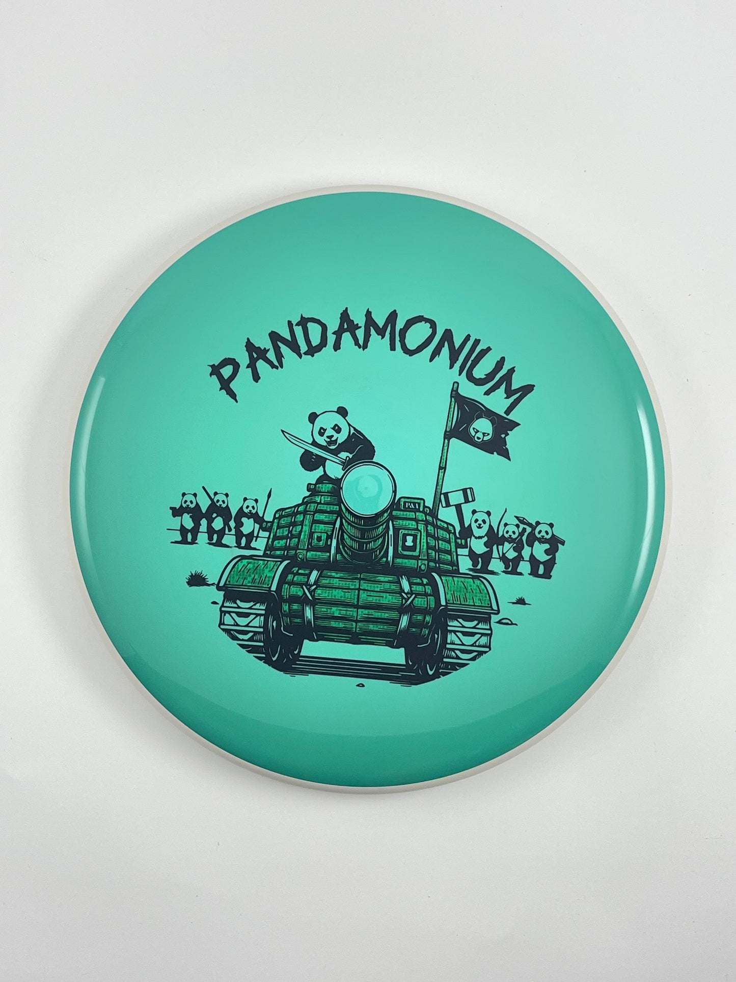 MVP Glitch disc golf putt and approach in seafoam Neutron plastic with Pandamonium Panda Tank stamp