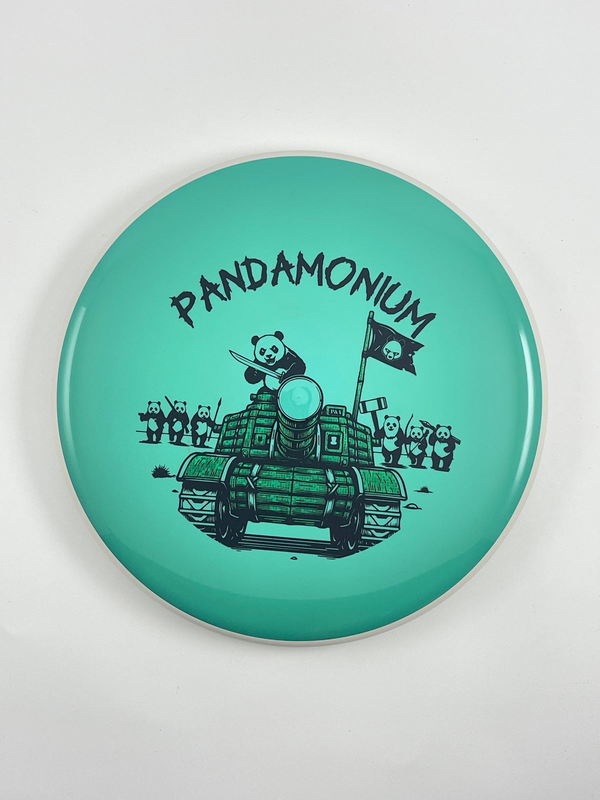 MVP Glitch disc golf putt and approach in seafoam Neutron plastic with Pandamonium Panda Tank stamp