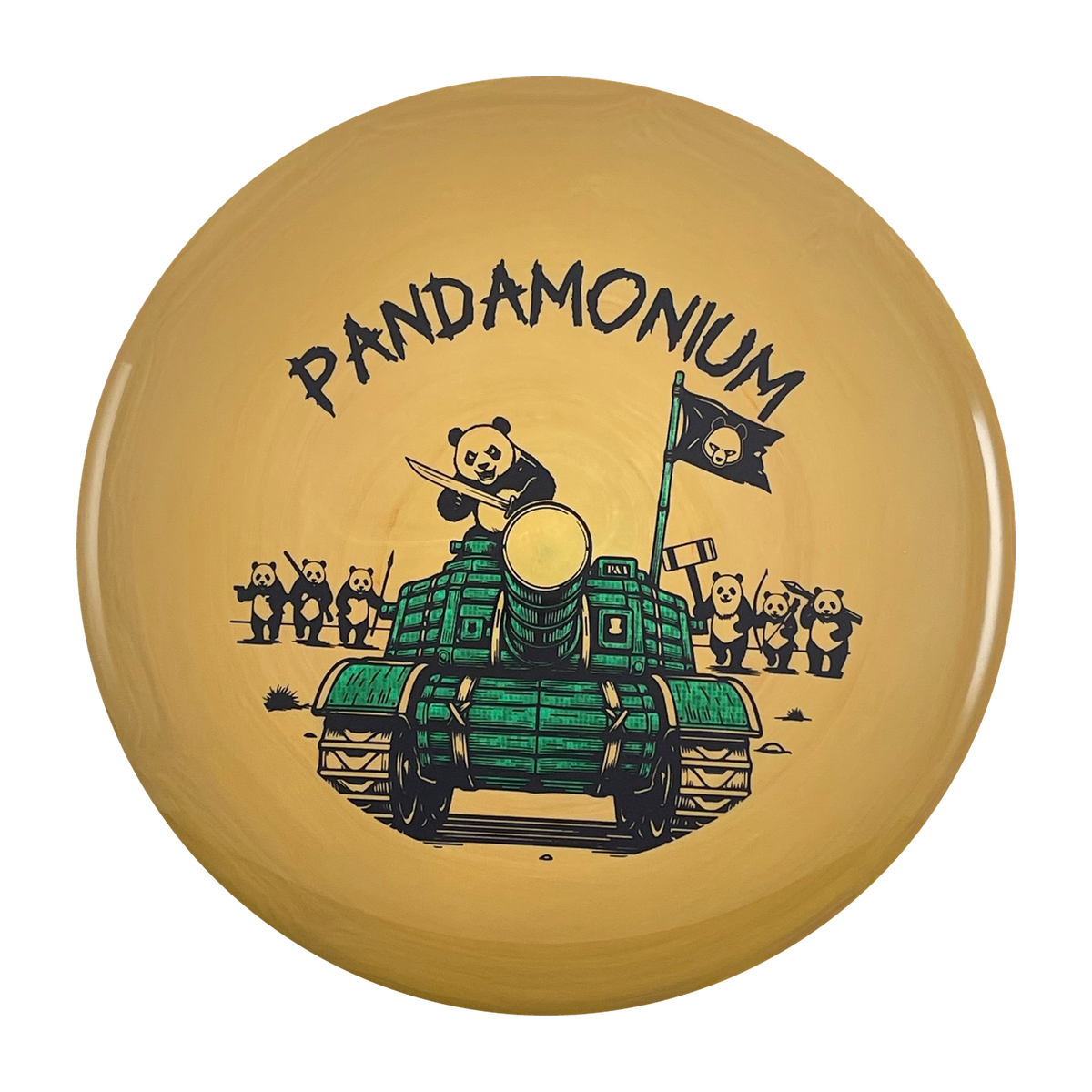 MVP Glitch disc golf putt and approach in tan Neutron plastic with Pandamonium Panda Tank stamp, view 1