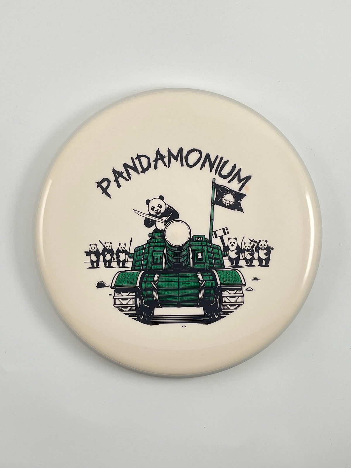 MVP Glitch disc golf putt and approach in white Neutron plastic with Pandamonium Panda Tank stamp