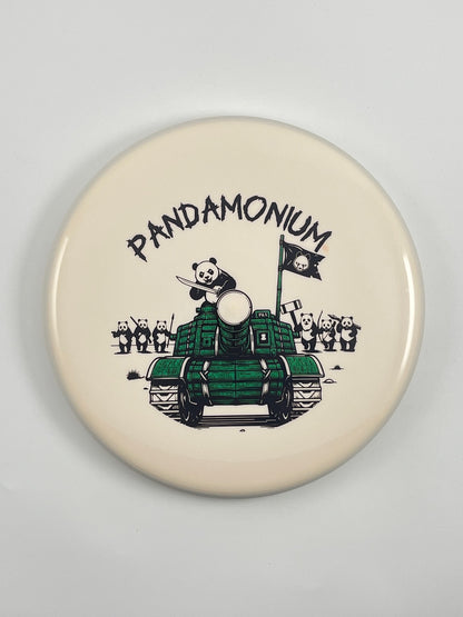MVP Glitch disc golf putt and approach in white Neutron plastic with Pandamonium Panda Tank stamp