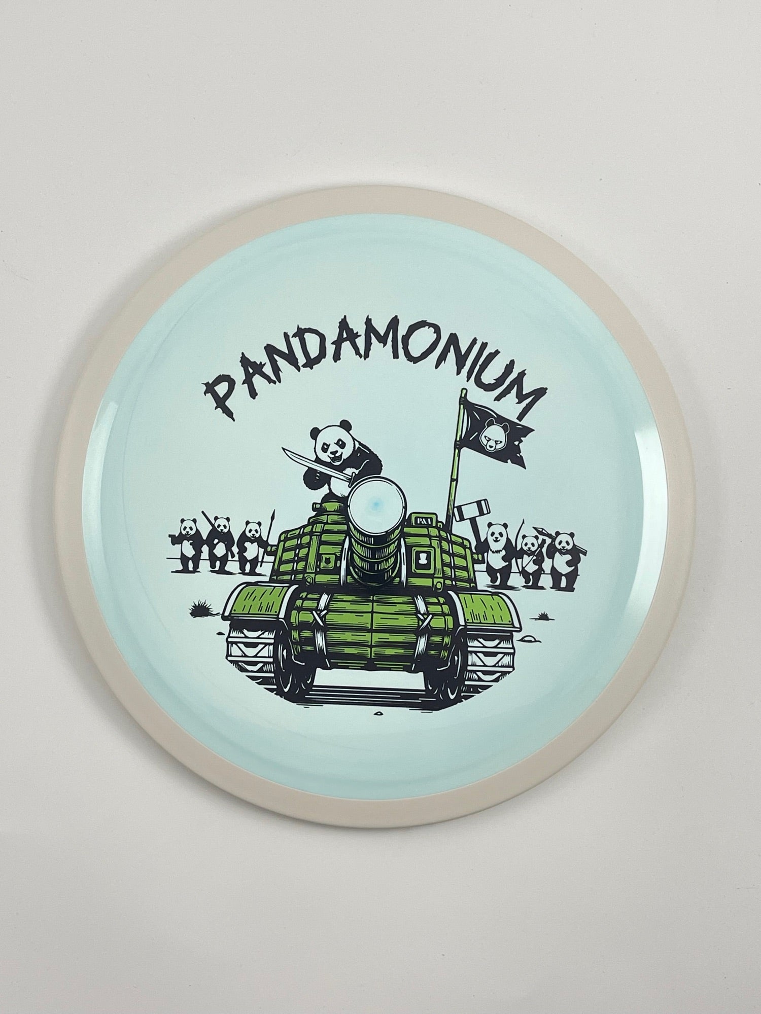 MVP Trail disc golf distance driver in blue Neutron plastic with Pandamonium Panda Tank stamp, view 2