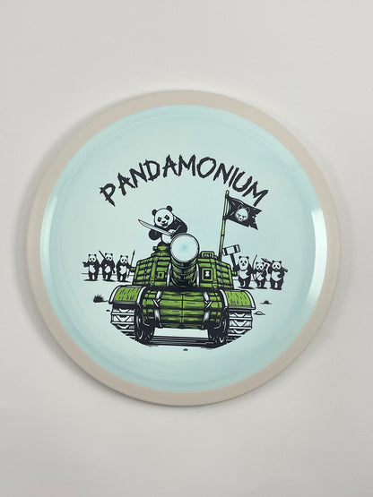 MVP Trail disc golf distance driver in blue Neutron plastic with Pandamonium Panda Tank stamp, view 2