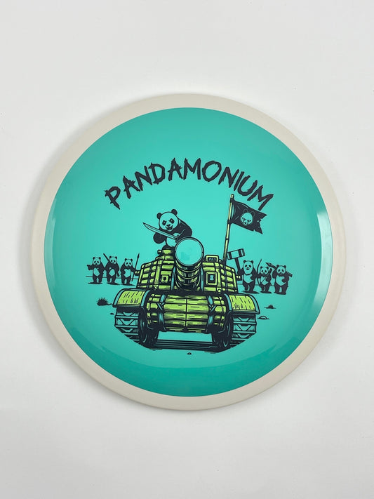 MVP Trail disc golf distance driver in teal Neutron plastic with Pandamonium Panda Tank stamp