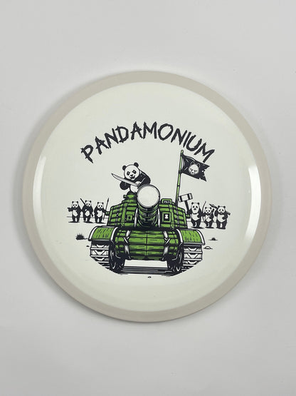 MVP Trail disc golf distance driver in white Neutron plastic with Pandamonium Panda Tank stamp