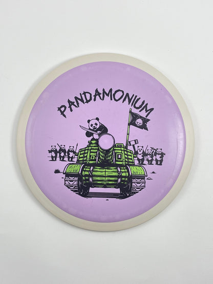MVP Wave disc golf distance driver in lilac Fission plastic with Pandamonium Panda Tank stamp