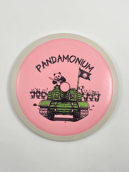 MVP Wave disc golf distance driver in pink Fission plastic with Pandamonium Panda Tank stamp