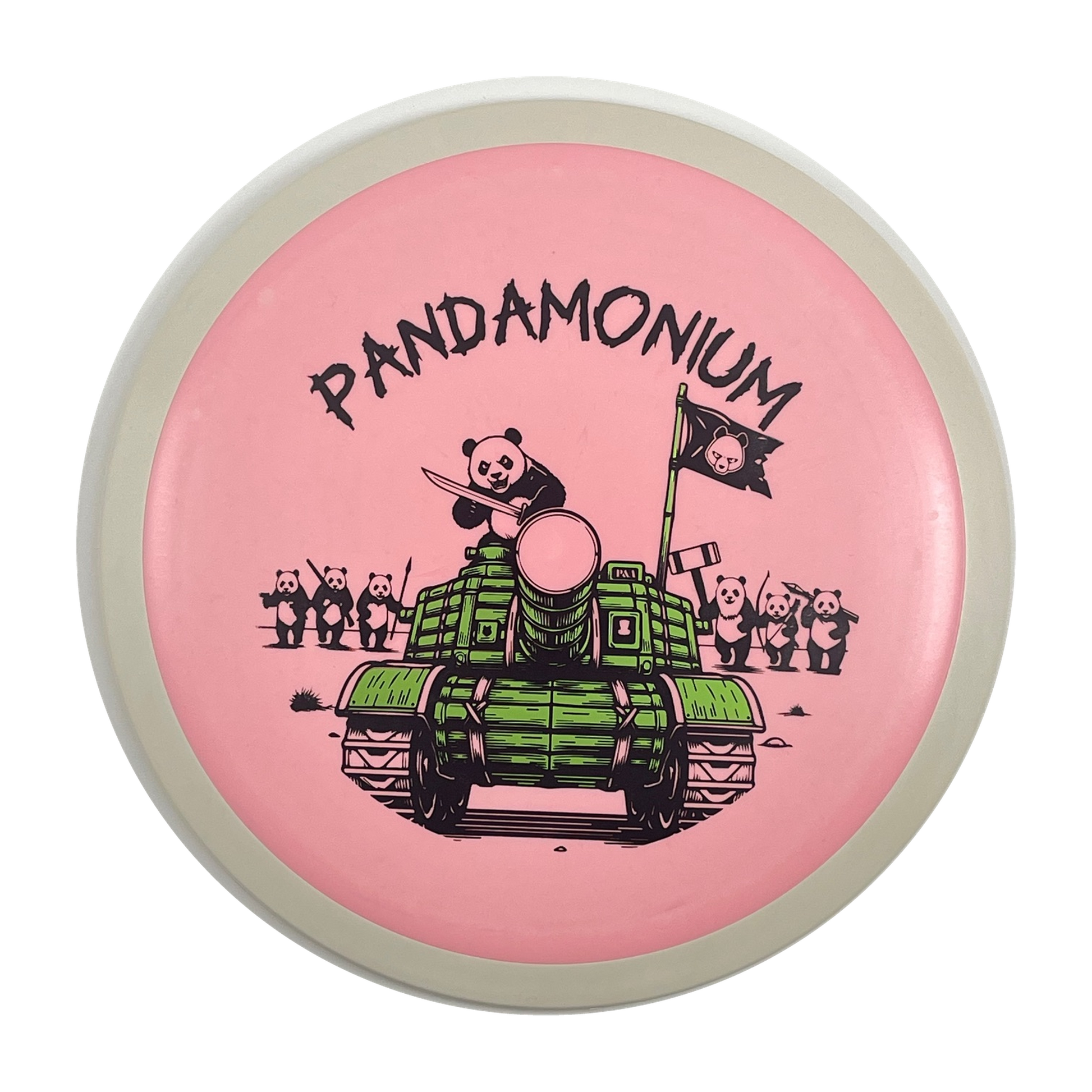 MVP Wave disc golf distance driver in pink Fission plastic with Pandamonium Panda Tank stamp, view 1