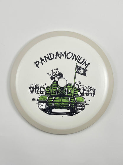 MVP Wave disc golf distance driver in white Fission plastic with Pandamonium Panda Tank stamp