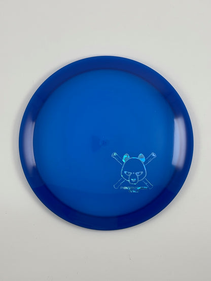 Latitude 64 River disc golf fairway driver in blue Opto plastic with Pandamonium Panda Corner X stamp